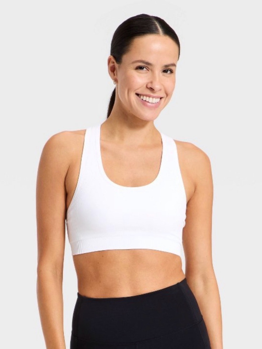 Women’s seamless all in motion White Ribbed Scoop Sports Bra size L NWT